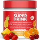 Sağlıklı Enerji İçecek Toz Mix - Temiz Caffeine + B12, B6, C & D Vitaminleri - Elektrolytes ile Şeker Ücretsiz Enerji İçecek Tozu, Antioksis, Lions Mane - Vegan, Alfa-Friendly - 30 SVG,