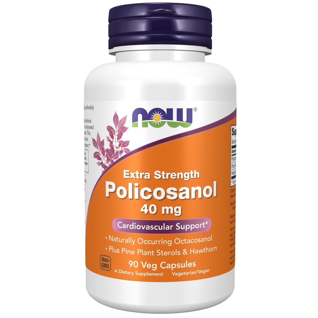 NOW Foods Supplements, Policosanol 40mg with Pine Plant Sterols and Hawthorn, Extra Strength, 90 Veg Capsules