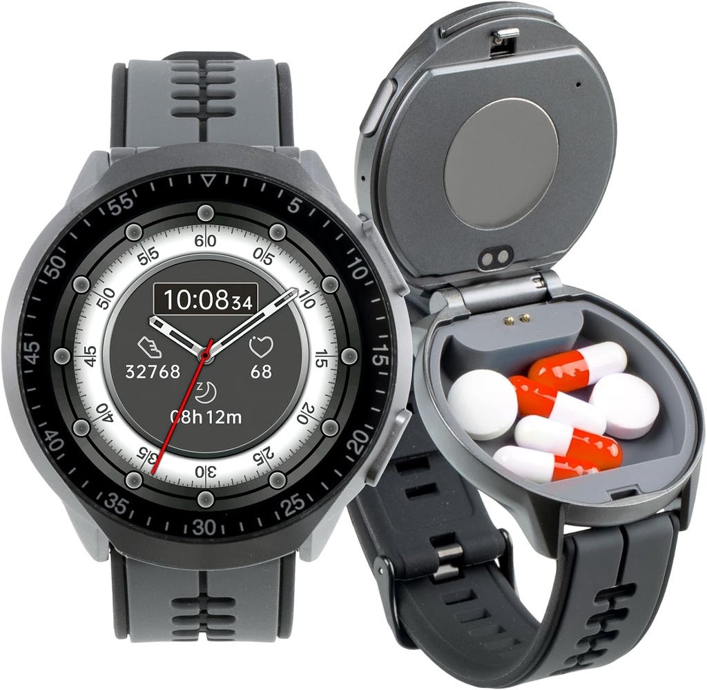 Smart Watch Pill Box, Fitness Smartwatch with Bluetooth Call for Men, Suye Dayanıklı Pill Acil Durum için Organizer, Vitamin için Küçük Pill Konteyner, Fish Oil Oil