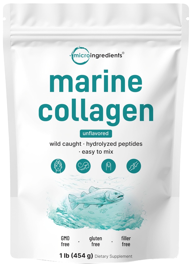 Mikro Malzemeler Marine Collagen Peptides Toz, 1 lb | Tip I Marine Collagen + Doğal Protein | Vahşi Balık Kaynağı | Unflavored | Destekler Saç, Skin & Ortak Sağlık | Pescatarian, Non-GMO