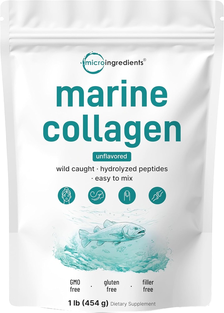 Mikro Malzemeler Marine Collagen Peptides Toz, 1 lb | Tip I Marine Collagen + Doğal Protein | Vahşi Balık Kaynağı | Unflavored | Destekler Saç, Skin & Ortak Sağlık | Pescatarian, Non-GMO