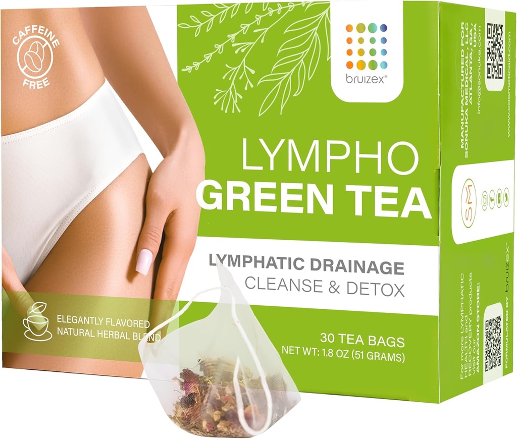 Bruizex Lymphatic Green Tea, Lymphatiage Cleanse & Detox, Natural Herbal Mix for Lymphatic System Health, Post Surgery Recovery Liposuction, BBL, Tummy Tuck, Lipedema & Lymphedema, 30-Pack