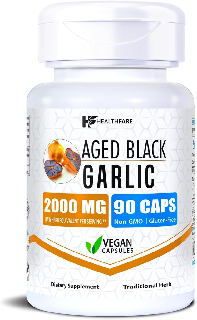 Healthfare Aged Black Supplement Supplement Pills | 2000 mg Equivalent | 90 Vegan Capsules | Fermented Odorless Capsule Extract | High Potency Antioxy | Non-GMO, Gluten-Free | Made in USA