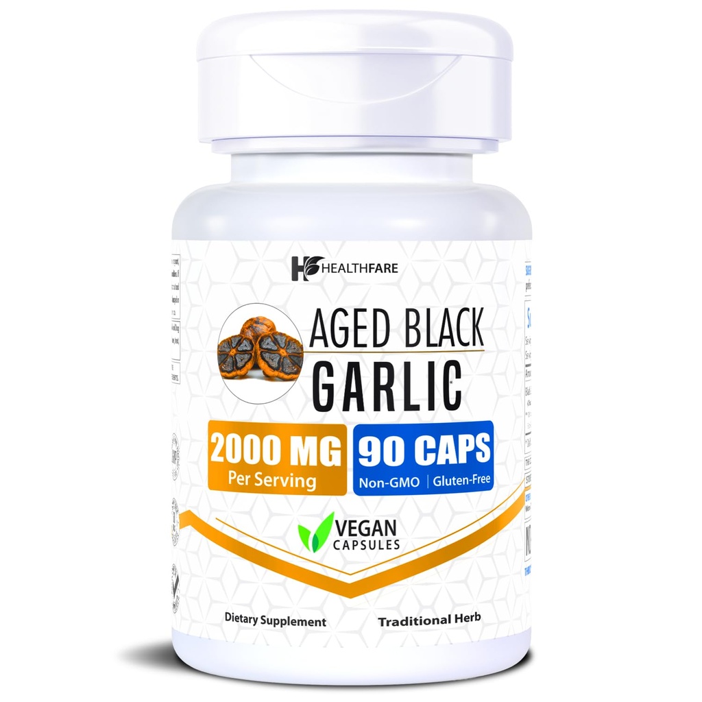 Healthfare Aged Black Supplement Supplement Pills | 2000 mg Equivalent | 90 Vegan Capsules | Fermented Odorless Capsule Extract | High Potency Antioxy | Non-GMO, Gluten-Free | Made in USA