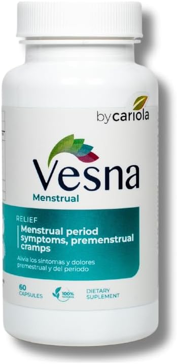 VESNA Menstrual Support Supplement Capsules - Menstrual Cycle Support - Mood Support - Cramps & Bloating Relief - Comfort during Menstrual period - Black Cohosh - Devil's Claw - Turmeric - 60 Caps