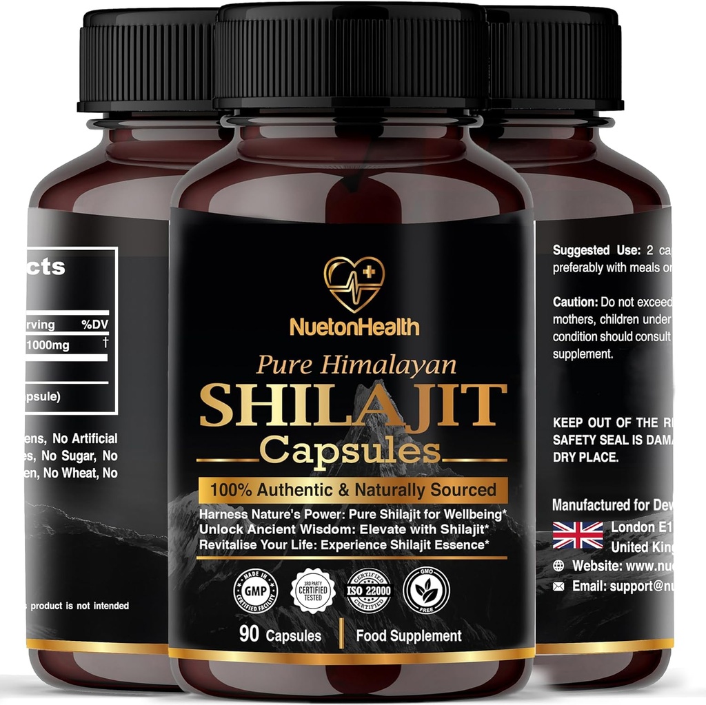 Himalaya Shilajit Capsules -% 100 Pure & Natural 90 Vegan Pills - Altın Sınıf Wellness, Enerji ve Kişilik Erkekler ve Kadınlar için Tamam - Fulvic & Humic Acid