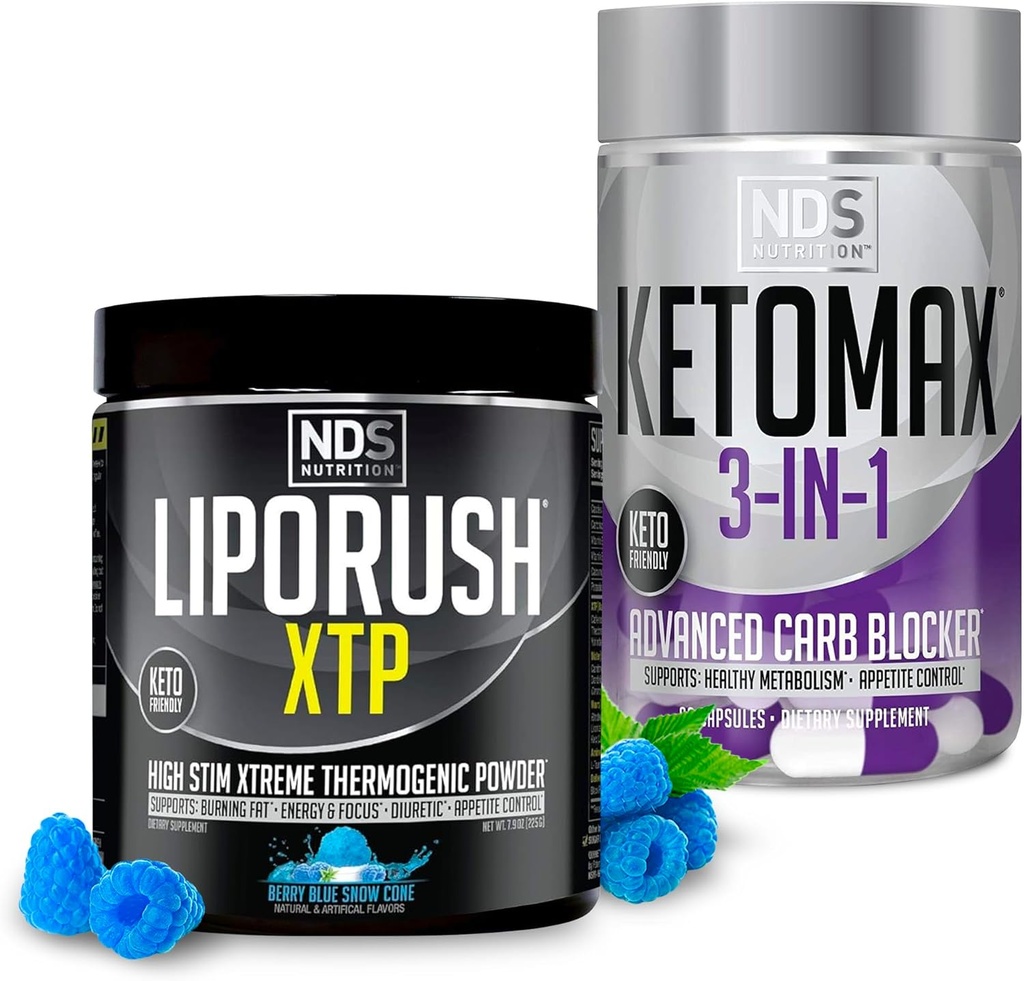 NDS Διατροφή XTP Θερμογόνο Blue Berry Snow Cone (45 εξυπηρετούν) και Keto-Max Advanced 3-in-1 Χάπια Αποκλεισμός Καρβιδίου όρεξη Καταπιεστικό (90 κάψουλες)