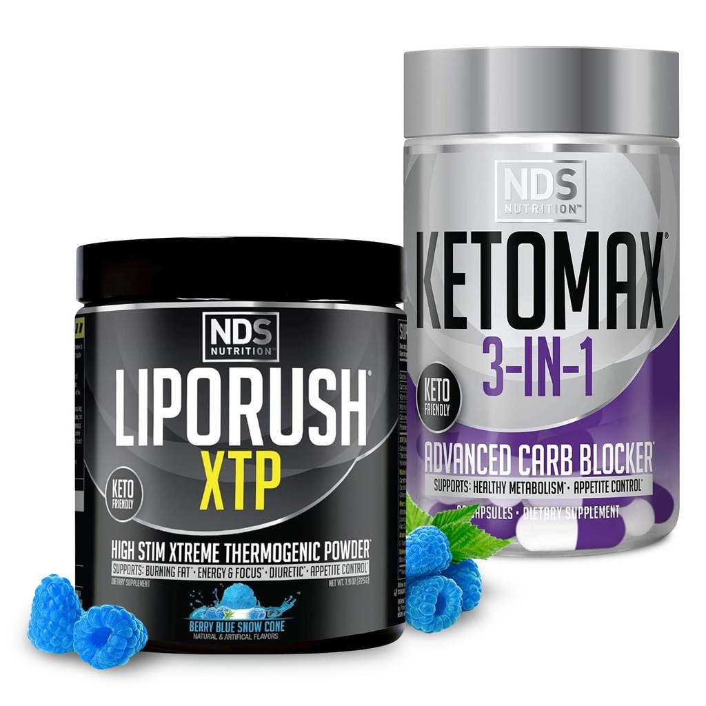 NDS Beslenme XTP Termogenic Blue Berry Kar Cone (45 Hizmet) ve Keto-Max Advanced 3-in-1 Pills Carb Blocker Appetite Suppressant (90 Capsules)