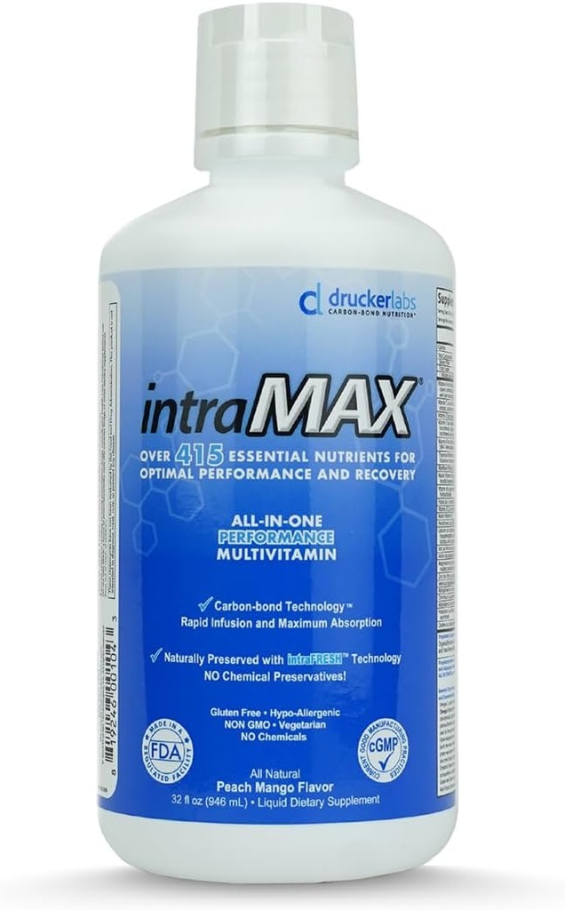 IntraMAX Organik Sıvı Multivitamin, GMO, Süt Ücretsiz, Gluten Free, Magnezyum, D vitamini, C ve E, çinko (32 oz., Peach)