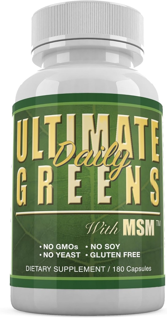 Daily Health, Ultimate Greens with MSM 1925mg Vegan Dostu Doğal Malzemeler Superfood Sebze Beslenmesi Immune Energy Support Supplement 180 Capsules (1 Ay Supply)