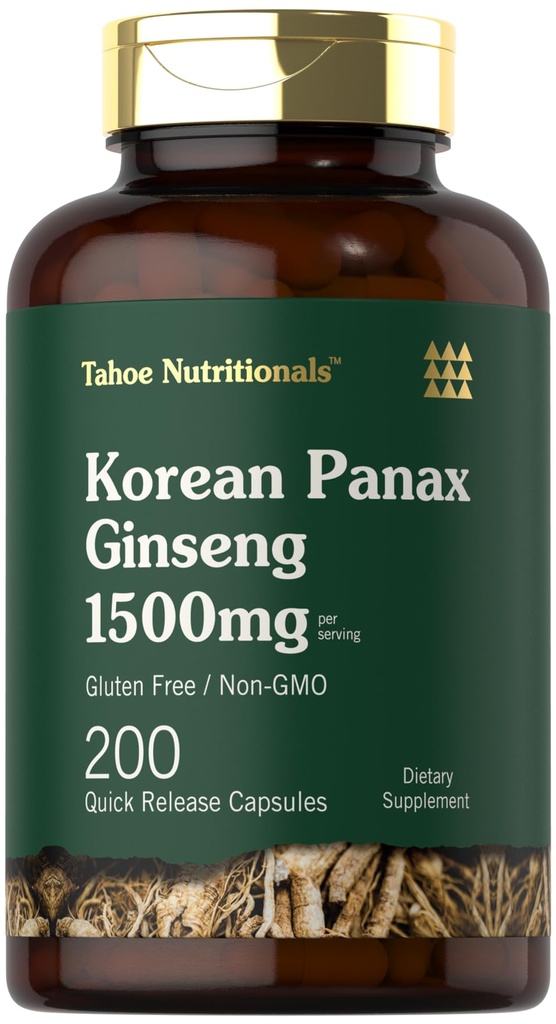 Tahoe Beslenme Koreli Panax Ginsengi 1500 mg | 200 Capsules | Erkekler ve Kadınlar için Tamam | Gluten Ücretsiz