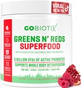 GOBIOTIX Super Greens and Reds Powder - Κόκκινο και Πράσινο Superfood - Probiotic Supplement - Digestive Enzymes and Beet Root Powder - Βιολογικά Ολόκληρα Τρόφιμα Συμπλήρωμα Διατροφής (Pom Raspberry, 1 Pack)