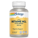 SOLARAY Vegan Betaine HCL με Pepsin - Hydrochloric Acid Supplement for Digestive Health - with Betaine Hydrochloride and Digestive Enzymes - Υποστήριξη για την Υγεία των Ούρων - 60 ημερών Εγγύηση, 90 VegCaps