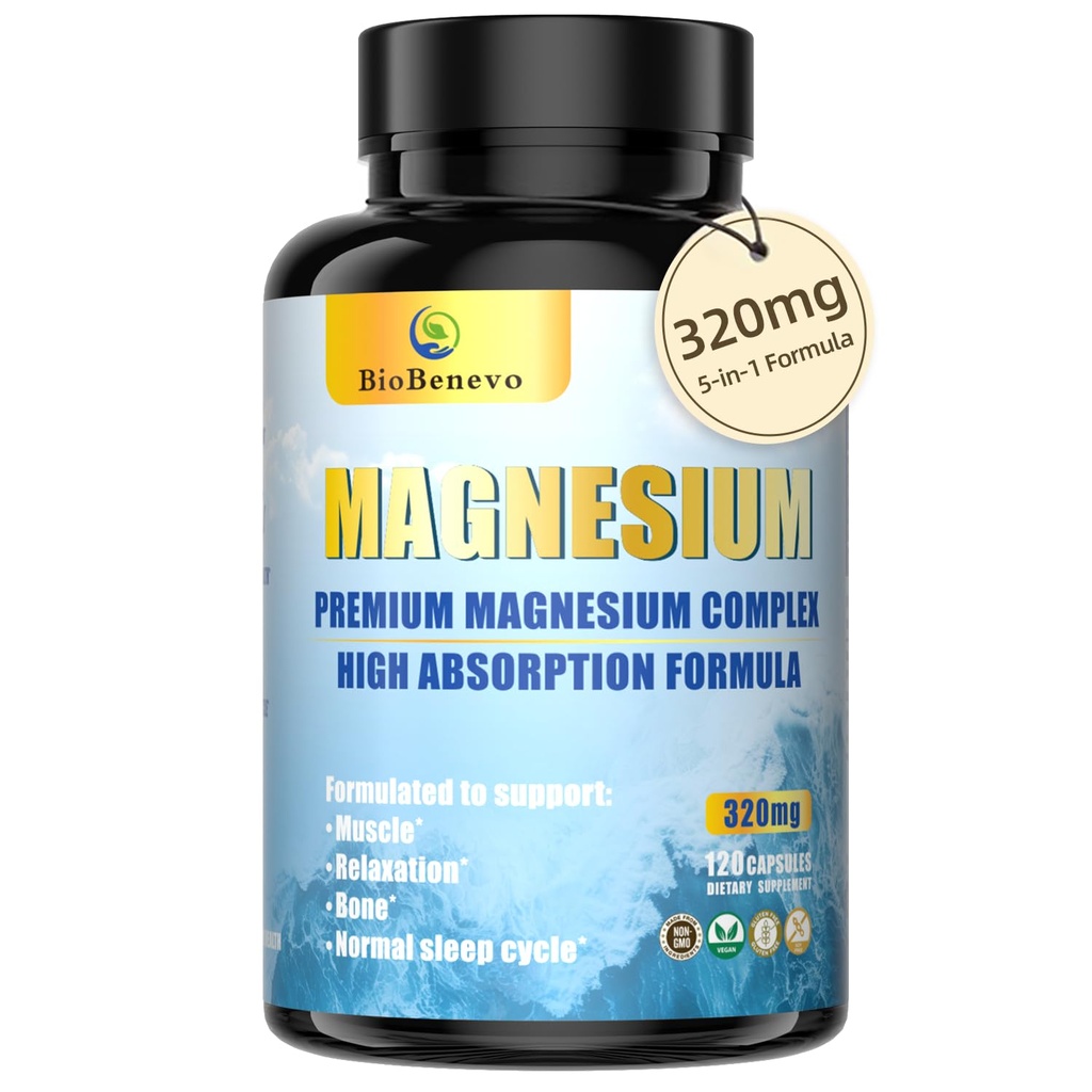 5-in-1 Magnezyum Kompleksi | Glycinate, Malate, Citrate... | Uyku, Kas Rahatlama ve Enerji Metabolism | High Abxia | Vegan, Non-GMO | 120 Capsules