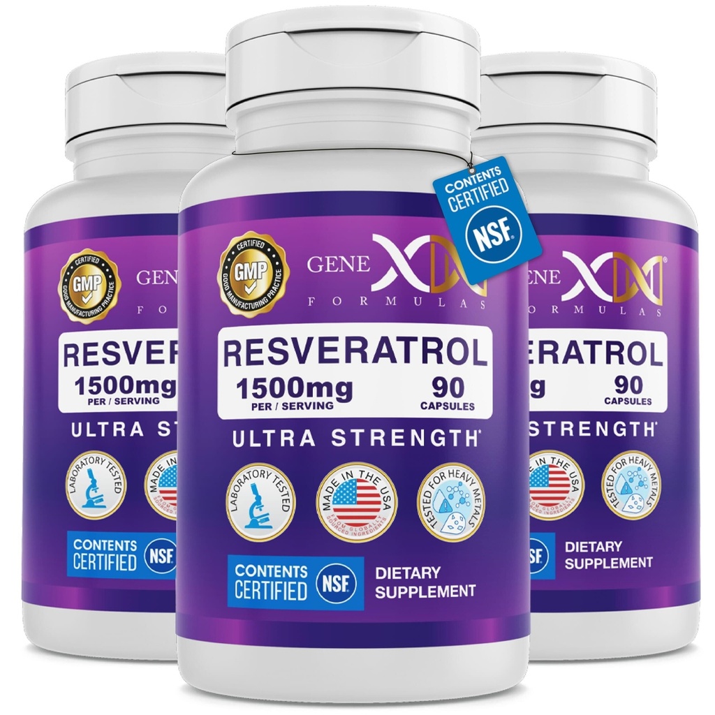 Genx Formulas 1500 mg Reveratrol ile BioPerine for Abvitamin (3 Pack) | Organik Trans-Resveratrol Capsules from Japanese Knotweed, Antioksi Supplement for Health Aging