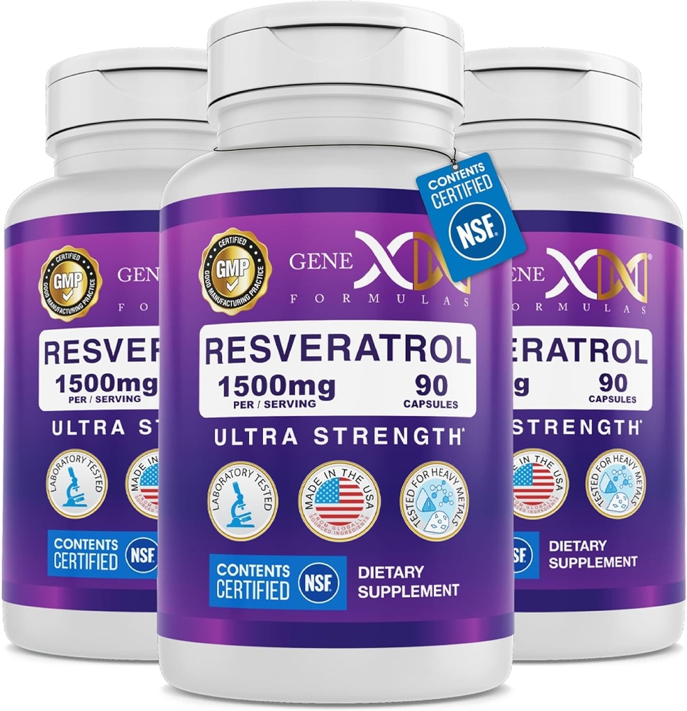 Genx Formulas 1500 mg Reveratrol ile BioPerine for Abvitamin (3 Pack) | Organik Trans-Resveratrol Capsules from Japanese Knotweed, Antioksi Supplement for Health Aging