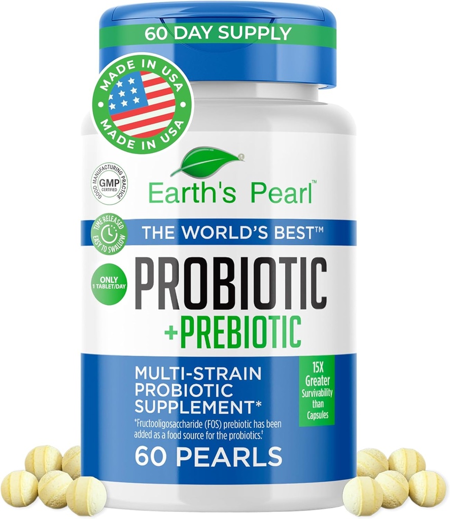 Dünya Kadınlar ve Erkekler ve Çocuklar için Sunbiyotikler - Pearl-Shaped Probiyotik & Prebiyotiks with BIO-Tract®, 4 Milyar CFU, Gut Health Support (60-Day Supply)