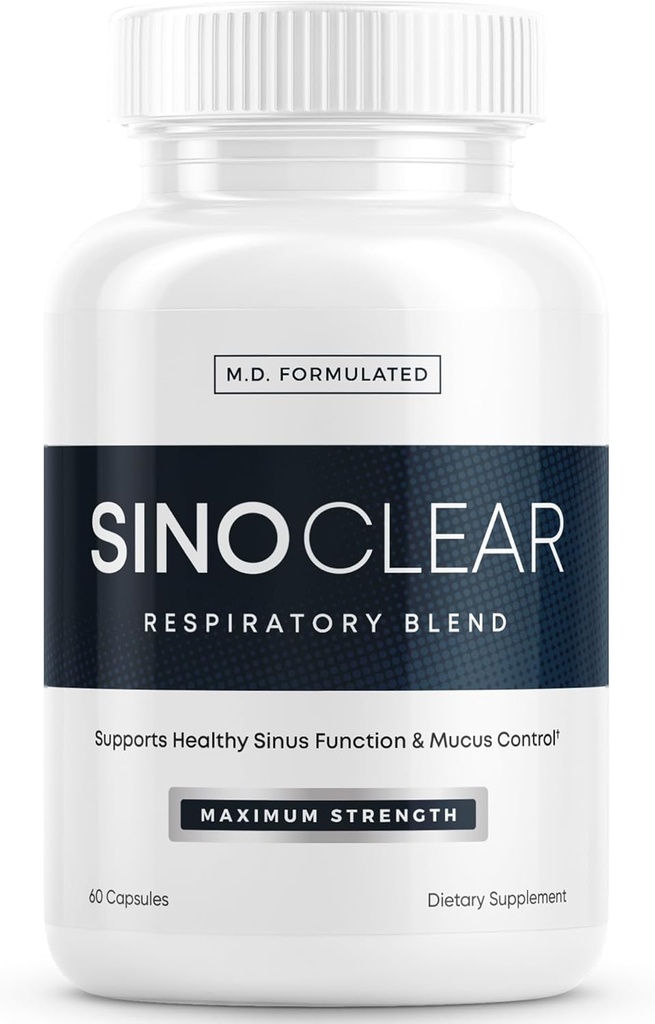 SinoClear Lung Detox & Sinus Basınç Yardımı Tamam (60 Caps): Temiz ve Doğal Nasal Decongestant, Sinus Relief, & Lung Cleanse Assembly - NAC, Andrographis, & Thyme Leaf - GMO-Free & Made in USA