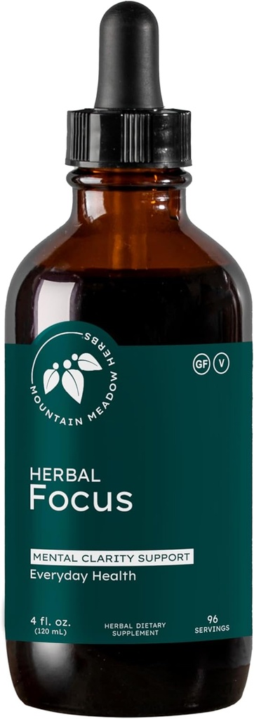 Βότανα Mountain Meadow Herbal Focus – Υγρή Φυτική Φόρμουλα για Διανοητική Καθαρότητα & Συναγερμό, Γρήγορη Απορροφώντας Βάμμα 4oz