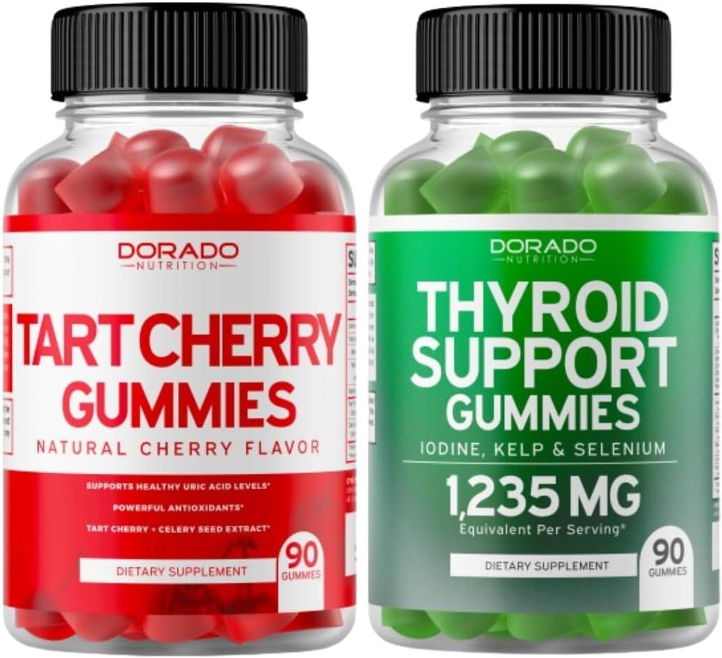 Tart Cherry (90 Gummies) Uric Acid Level Support for Yetişkinler - Celery Tohum ve Tiroid Desteği (90 Gummies) Ashwaganda & Bladderwrack Support Supplement - Vegan & Made in USA