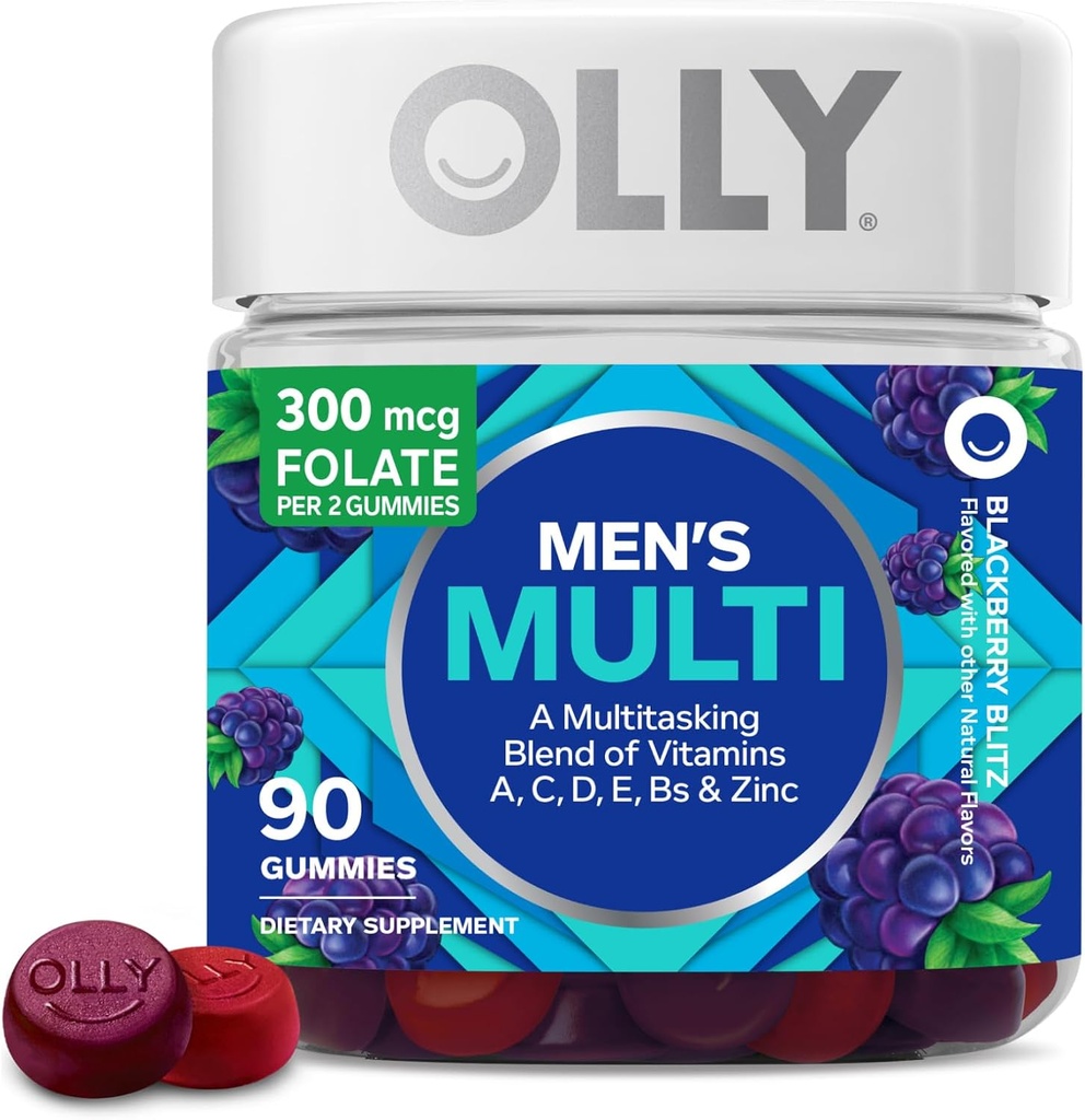 OLLY Men's Multivitamin Gummy, Vitamins A, C, D, E, B, çinko, Blackberry Flavor, 45 Day Supply - 90 Count