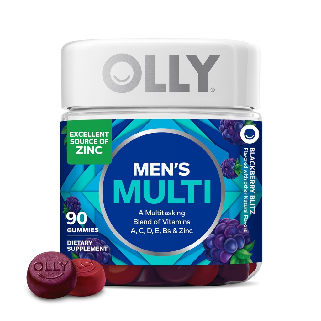 OLLY Men's Multivitamin Gummy, Vitamins A, C, D, E, B, çinko, Blackberry Flavor, 45 Day Supply - 90 Count