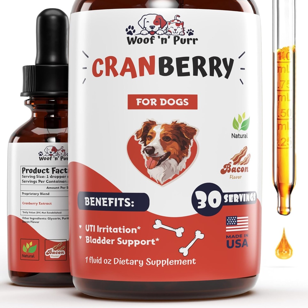 Köpekler için Cranberry Supplement - Dog UTI Treatment - Dog Cranberry Supplement - Köpekler için Cranberry - Dog UTI Cranberry - Dog UTI - UTI Cranberry - Dog UTI - UTI Köpekler için Tedavi - UTI Köpekler - 1 fl oz - Bacon Flavor