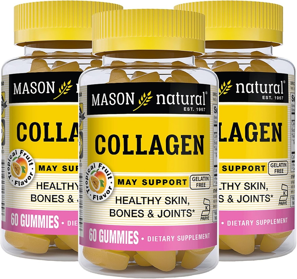 MASON NATURAL Collagen Gummies - Sağlıklı Skin, Bones ve Ortaklar, Tropikal Flavor, Kosher, 60 Gummies (Pazar 3)