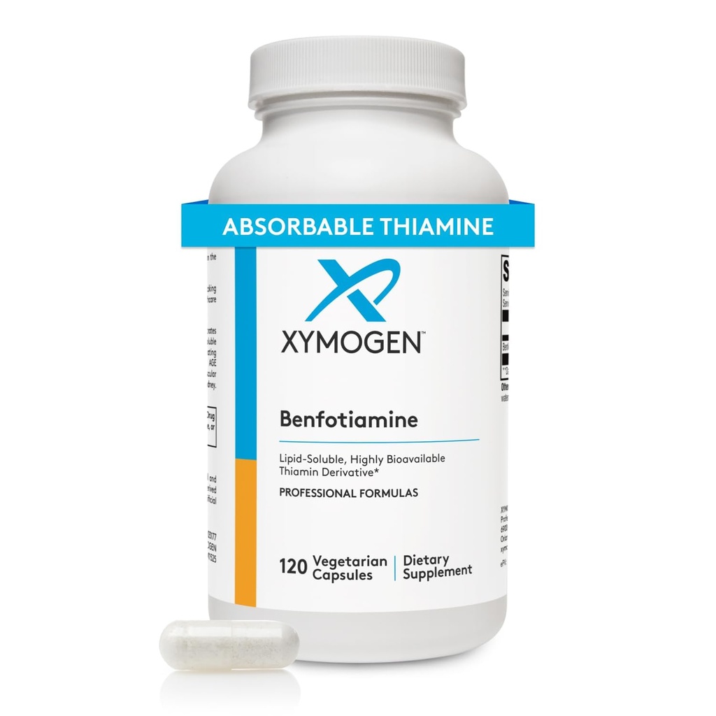 XYMOGEN Benfotiamine 300 mg - Bioavailable Thiamine B1 Derivative for Cellular Metabolic & Nerve Support* - Non-GMO, Gluten-Free, Vegan - 120 Capsules