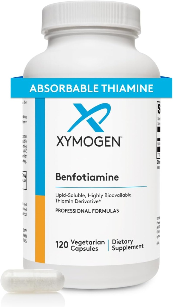 XYMOGEN Benfotimin 300 mg - Yüksek Biyo kullanılabilir Thiamine B1 Supplement Derivative to Support Metabolic, Nerve + Vascular Health (120 Capsules)