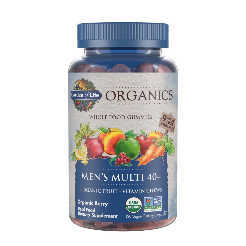 Life Organics Men 40+ Gummy Vitamins - Berry - sertifikalı Organik, Non-GMO, Vegan, Kosher Complete Multi - Me12, C & D3 - Gluten, Soy & Dairy Free, 120 Gerçek Meyve Gummies