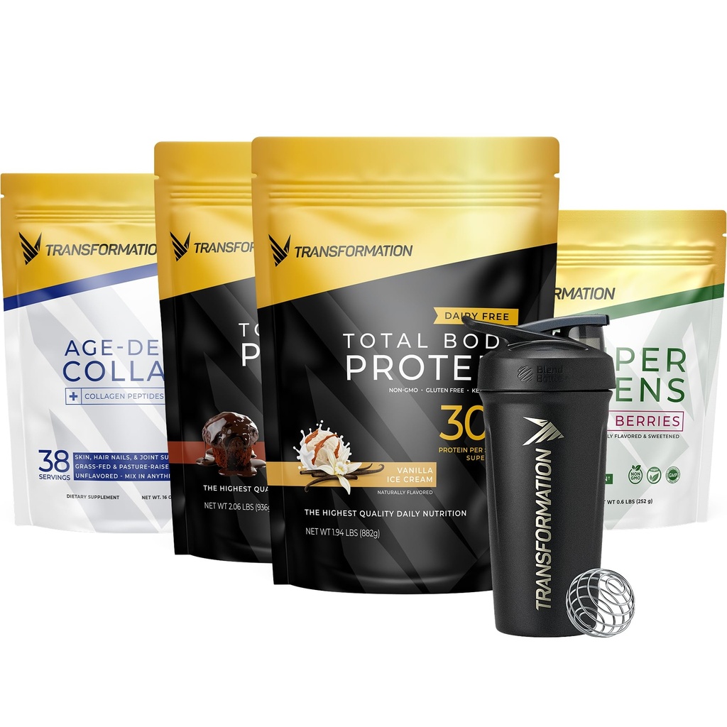 Dönüşüm Vanilla & Chocolate Protein Toz | Super Greens Superfood Green Juice | Grass-Fed Hydrolyzed Collagen Hydro Toz | Dönüşüm Performansı Shaker BlenderBottle