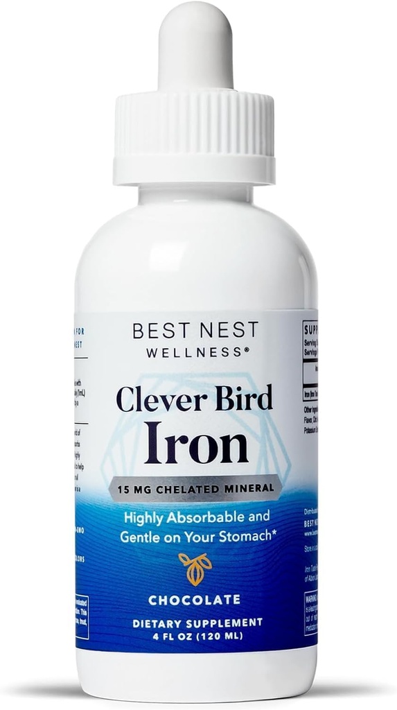 Best Nest Wellness Liquid Iron - Brain Health Support Supplement with Albion Taste-Free Iron - Βοηθάει την ενέργεια και την παραγωγή ερυθρών κυττάρων αίματος - Βιοδιαθέσιμη φόρμουλα σιδήρου - σοκολάτα, 4 fl oz (120 εξυπηρετούν)