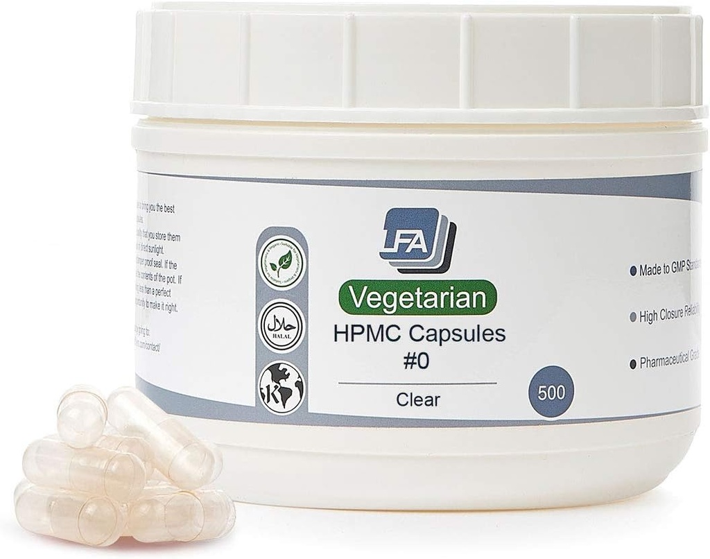 Boyut 0 Boş Kapsüller - Vegan HPMC - 500 Kont Vegetarian Capsules Boş - Girilebilir 0 Sebze Pill Capsules - Veggie Caps for Capsule Tray - Hell Kosher Hypromellose