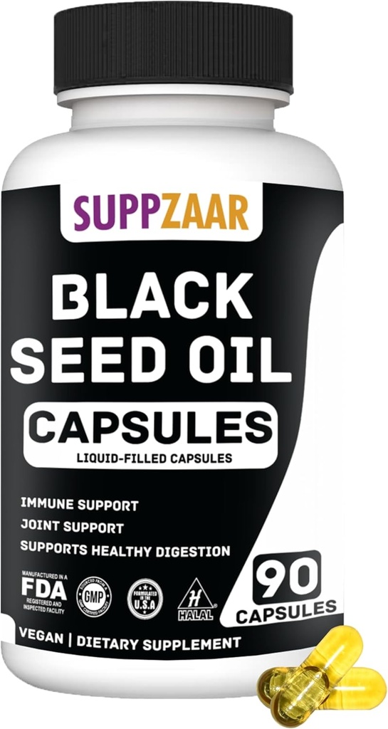 Vegan Black Seed Oil 1000 mg. Cold-Pressed Black Cumin Tohum Yağı Immune, Structure, Skin & Digestion Non-GMO, Gluten & Gelatin Free - 45 Servisler, 90 Liquid Filled Capsules