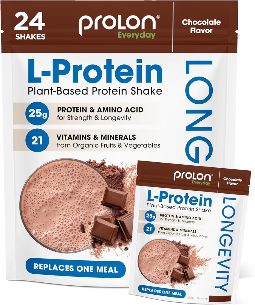 Prolon Longevity Plant Based Protein Toz | Kas Synthesis & Tamir, Sağlıklı Ağlama, Boost Performans | Vitaminler, Gluten Free, Amino Asits, Antioksis | 25g of Protein | Chocolate, 24 Packets