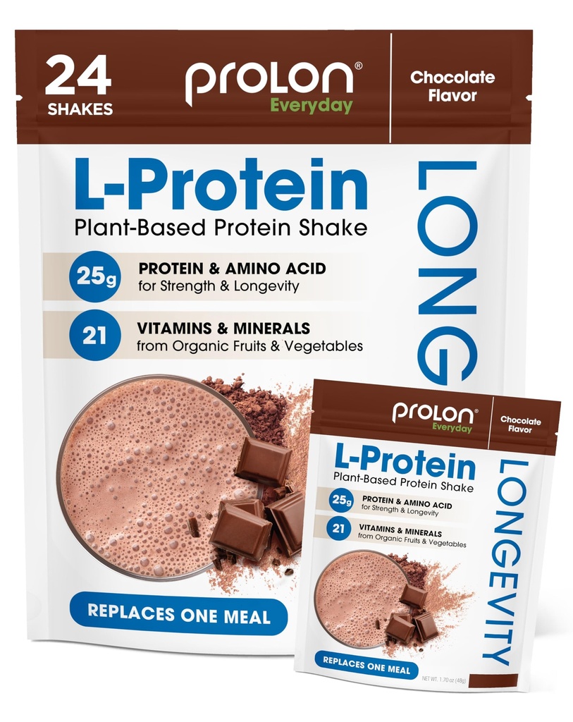 Prolon Longevity Plant Based Protein Toz | Kas Synthesis & Tamir, Sağlıklı Ağlama, Boost Performans | Vitaminler, Gluten Free, Amino Asits, Antioksis | 25g of Protein | Chocolate, 24 Packets