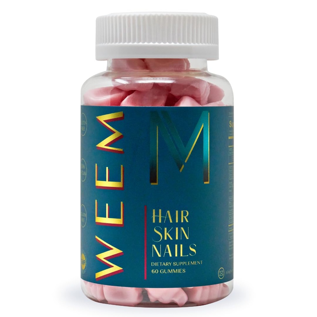 WEEM Hair Skin ve Nails Gummies - Sağlıklı Saçları Destekler - Kadınlar ve Erkekler için Vegan Biotin Vitaminleri Daha Hızlı Saç Büyüme, Güçlü Çiçeği, Sağlıklı Cilt, Ekstra Güç (1)
