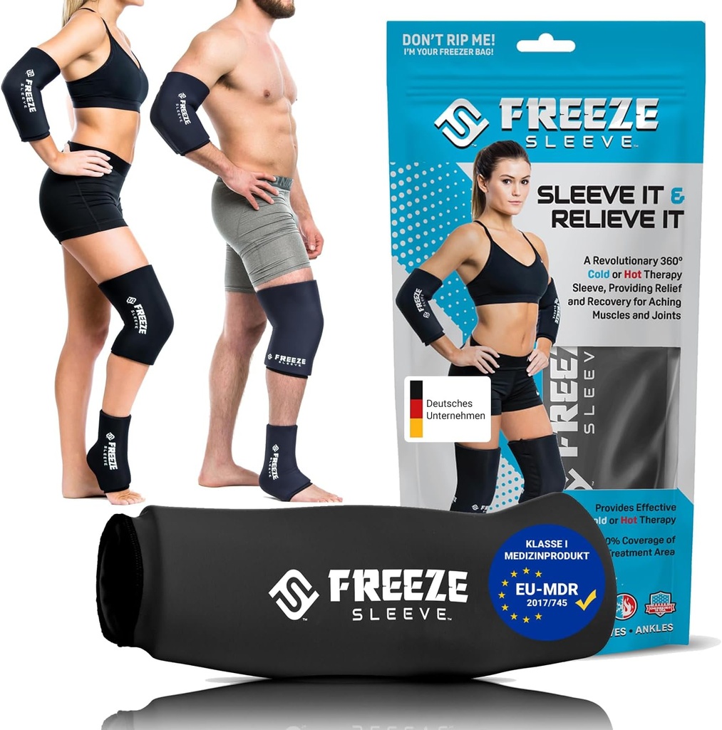 FreezeSleeve Ice & Heat TherapyComp- Reusable, Flex Gel Hot/Cold Pack, 360 Coverage for Diz, Elbow, Ankle, Bile- Black, X-Küçük