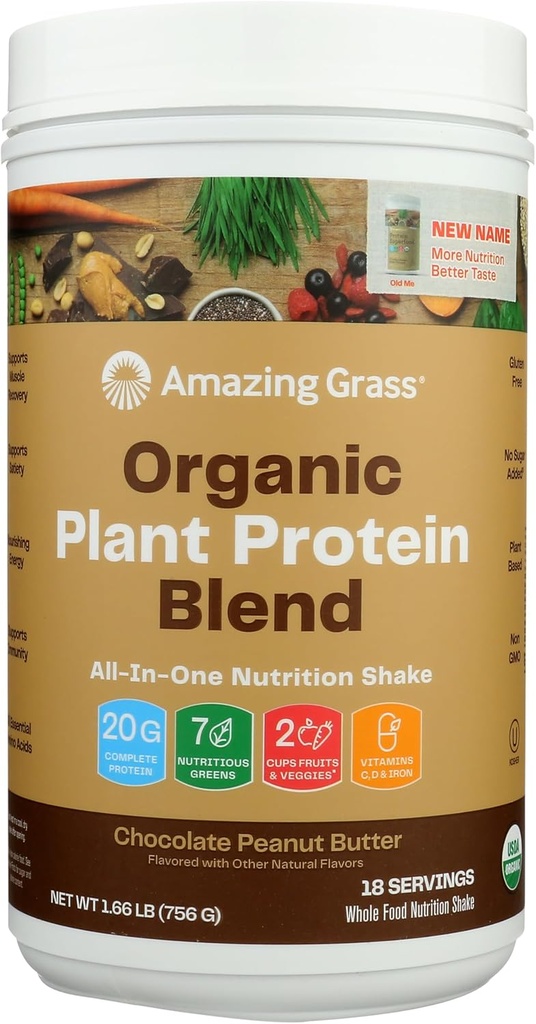 Amazing Grass Organic Plant proteini: Vegan Protein Toz, Yeni Protein Superfood Formula, All-In-One Nutrition Shake With Beet Root, Original, 18 Hizmet (Chocolate Peanut Butter)