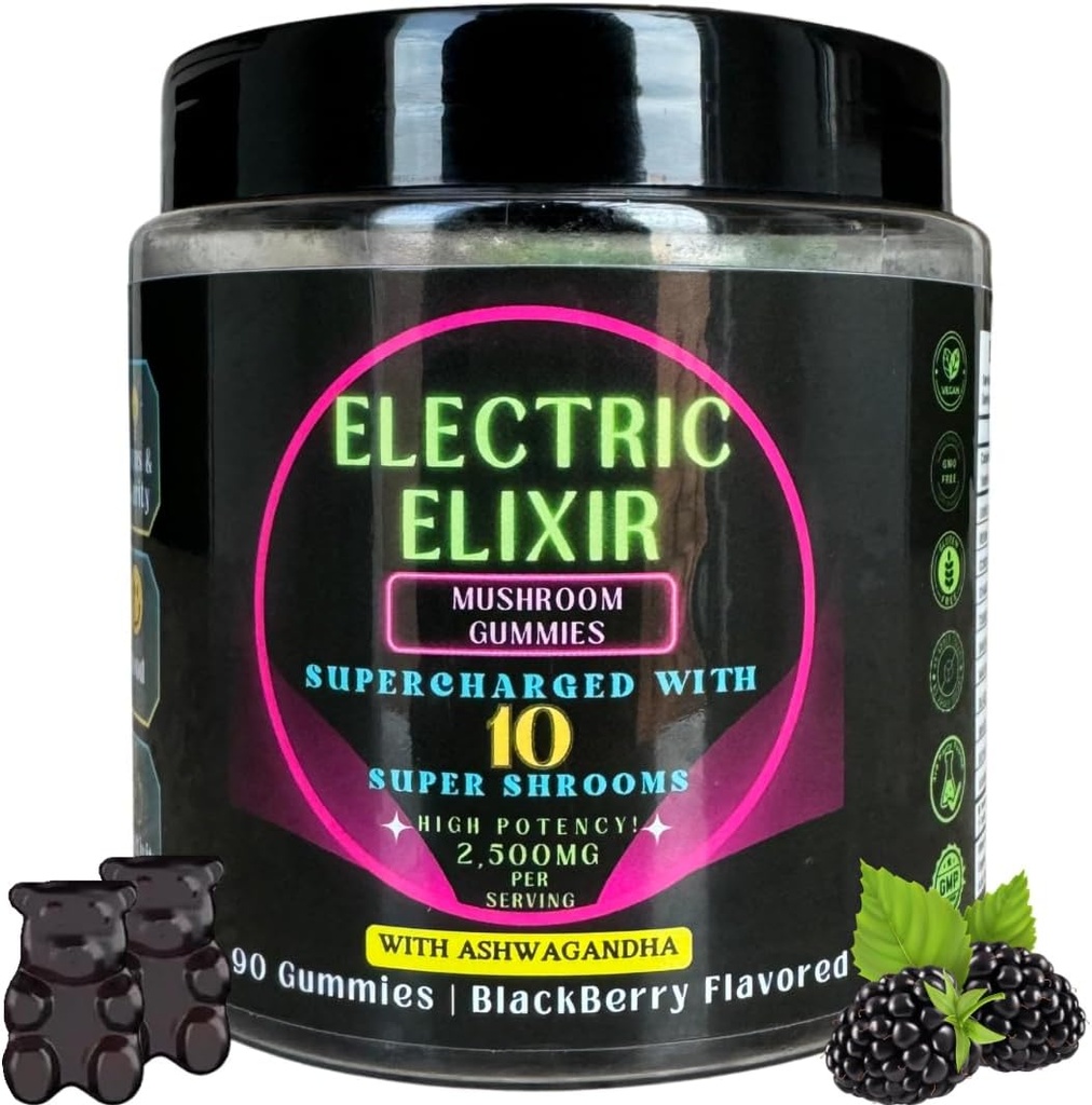 Lion's Mane & Ashwagandha Supplement Mushroom Gummies - Organik, Vegan, Nootropic, GlutenFree - Beyin Odaklığı için Kapsamlı Tamam, Enerji, Mood & Stamina - 10 Mushroom