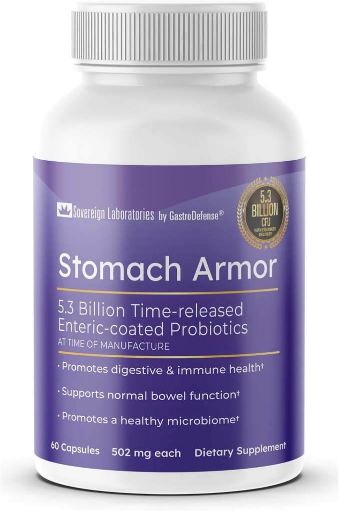 Stomach Armor - Shelf Stable Pre and Probiotic - Liposomal Colostrum-LD Enhanced. Beneficial Stains Colonize and Promote Gut Health, Designed for Adult Women and Men