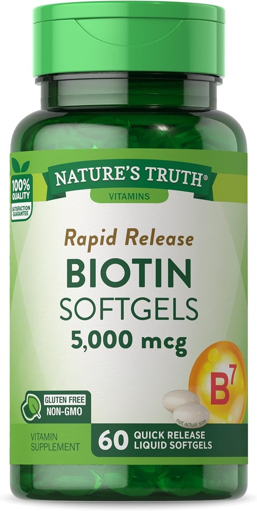 Nature's Truth Biotin 5000mcg | 60 softgels | No-GMO & Gluten Free Supplement for Men and Women