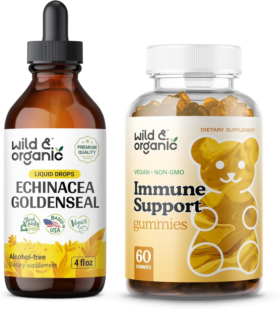 Άγρια & οργανική Echinacea Goldenseal Βάμμα 4 fl oz & Gummies ανοσοποιητική υποστήριξη