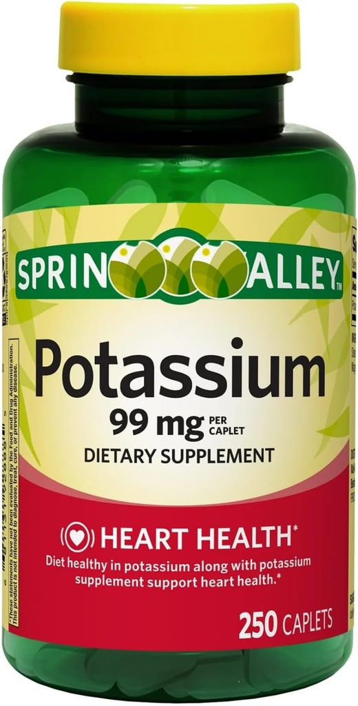Potasyum Kalp Sağlığı Supplement Caplets, 99 mg, 250 Kont (kısanın paketi)