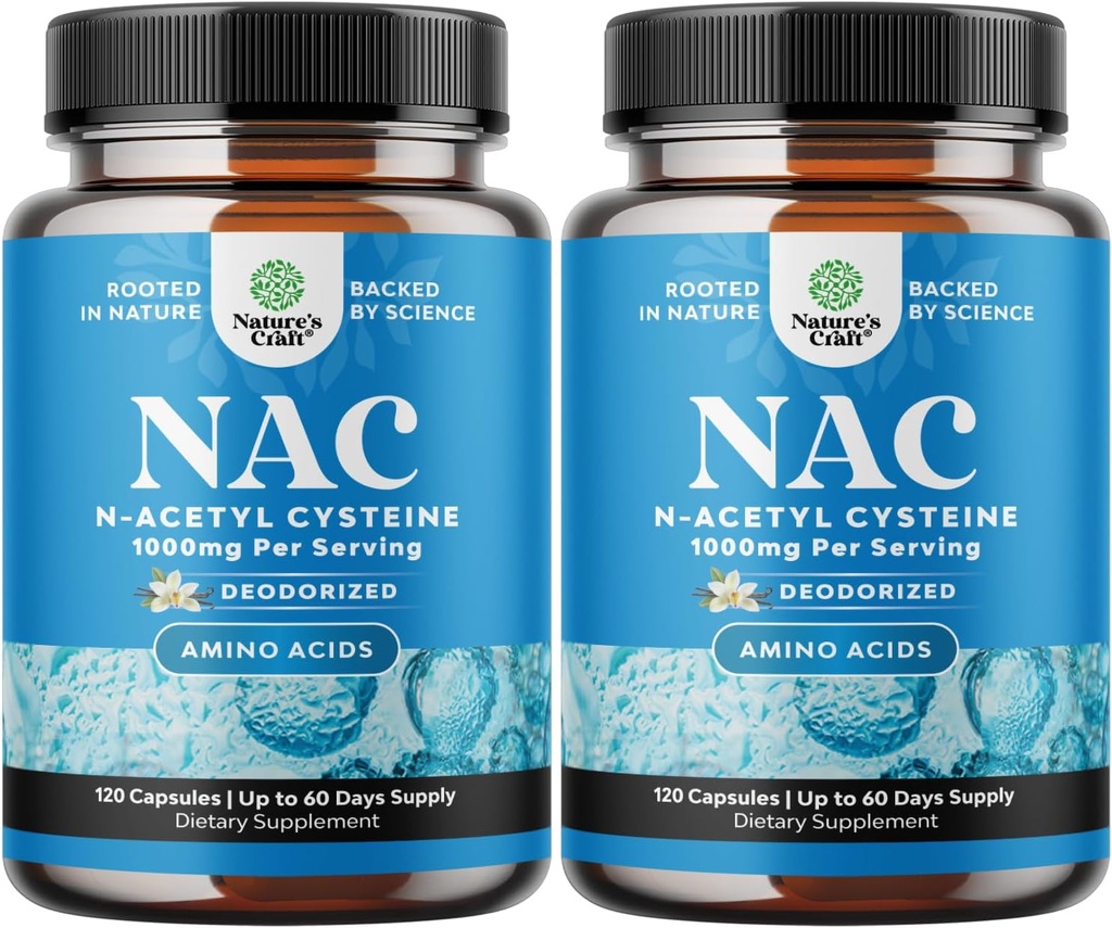 NAC Supplement N-Acetyl Cysteine 1000 mg - Vegan High Abxia Non-Smelly NAC 1000 mg Capsules Glutathione Precursor for Liver Cleanse Detox & Repair Plus Lung Health and Immunity Support (4 Ay)