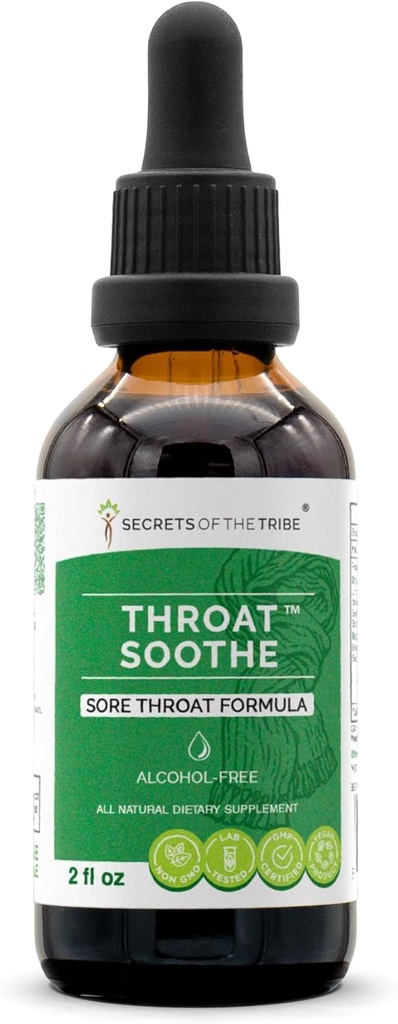 Throat Soothe Alkol-Free Extract, High-Potency Herbal Drops, Tincture, Licorice, Terpery Elm, Marshm, Sage, Echinacea, Elderberry. Sore Throat Formula 2 oz