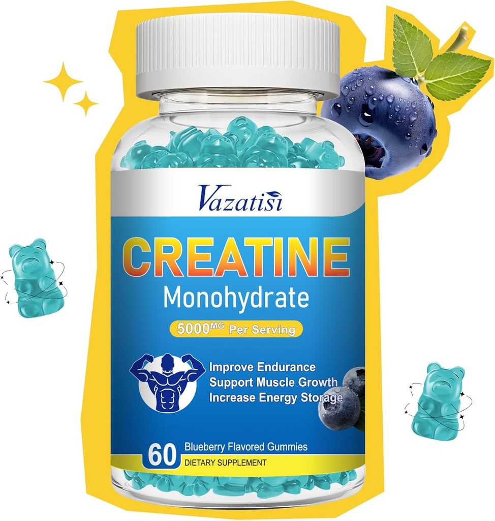 Kadınlar ve Erkekler için Kreatif Tatlımlar, Şeker Ücretsiz Vegan Tinatine Supplement to Build Muscles, Art & Strength, Blueberry Flavor, 60 Kont
