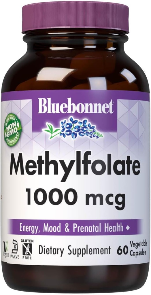 BlueBonnet Nutrition Methylfolate 1000 mcg, για την ενέργεια, Mood, και προγεννητική υγεία*, μη ΓΤΟ, Vegan, Kosher Πιστοποιημένο, χωρίς γλουτένη, 60 κάψουλες λαχανικών, 60 εξυπηρετούν