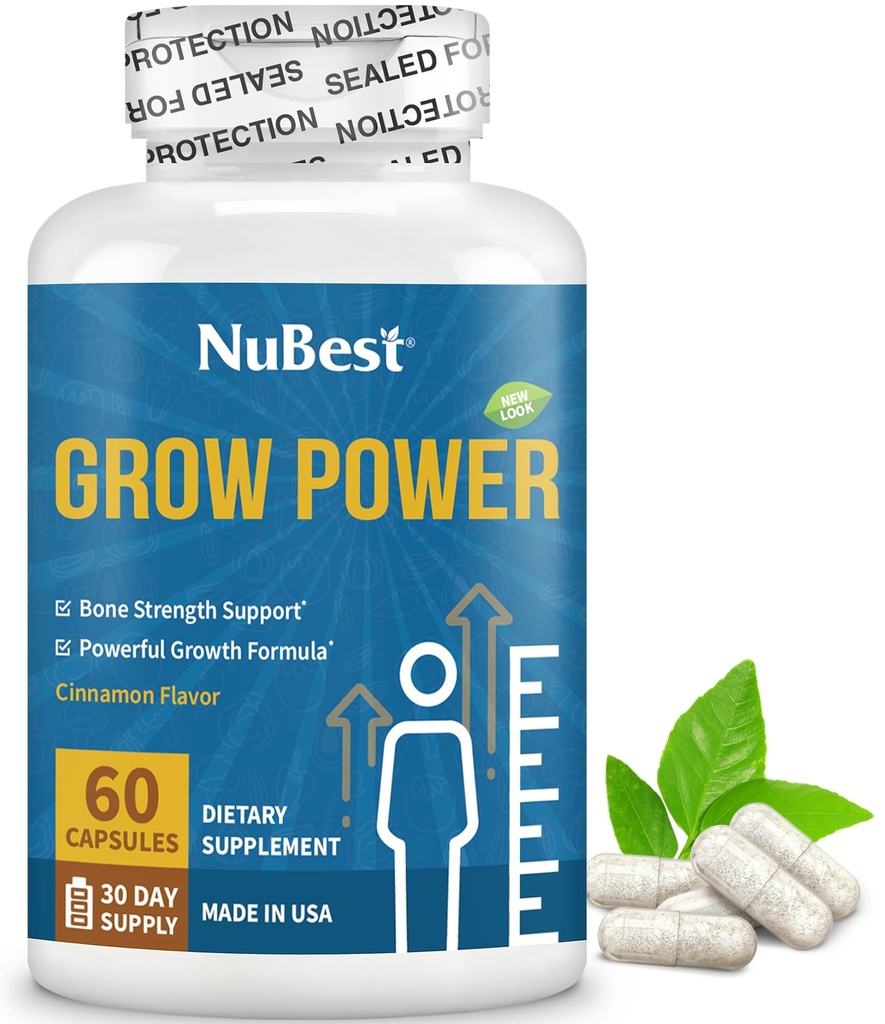 NuBest Grow Power - Συμπλήρωμα ασβεστίου - Συμπλήρωμα μαγνησίου με βιταμίνη D3, B6, ψευδάργυρος, φώσφορος και πολυβιταμίνη για τα ισχυρά οστά, συνολική υγεία για την ηλικία 10+ 